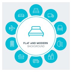 transports, buildings, furniture Infographic Circle outline Icons Set. Contains such Icons as  business,  website,  elements,  background,  pattern,  banner and more. Fully Editable. Pixel Perfect