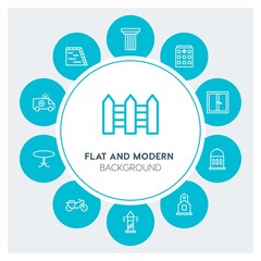 transports, buildings, furniture Infographic Circle outline Icons Set. Contains such Icons as  business,  website,  elements,  background,  pattern,  banner and more. Fully Editable. Pixel Perfect