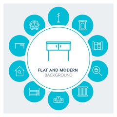 transports, buildings, furniture Infographic Circle outline Icons Set. Contains such Icons as  business,  website,  elements,  background,  pattern,  banner and more. Fully Editable. Pixel Perfect