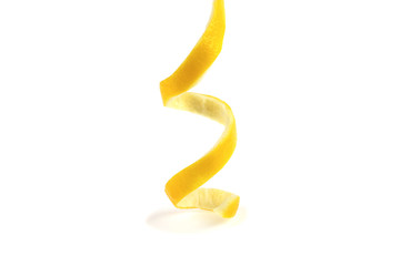 peeled lemon spiral on a white background