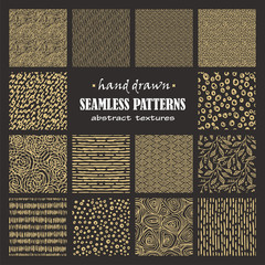 Set of seamless hand drawn marker and ink patterns