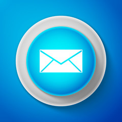 Fototapeta na wymiar White Envelope icon isolated on blue background. Email message letter symbol. Circle blue button with white line. Vector Illustration