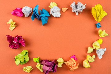 Crumpled Color paper balls. Empty space for text and design