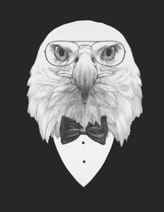 Portrait of Eagle in suit,  hand-drawn illustration