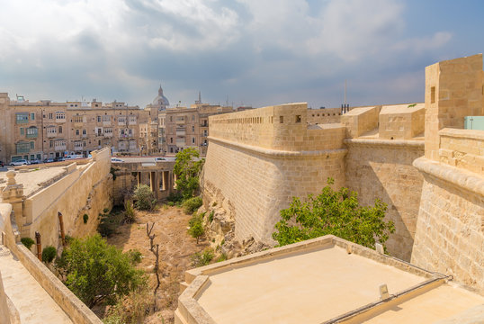 Valletta, Malta. Walls and ditch of Fort St. Elmo