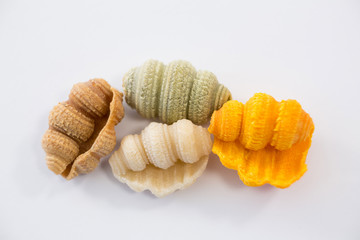 Fototapeta na wymiar Multicolored pastas on white background
