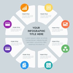 Obraz premium Circle chart business, money, charts infographic template with 8 options for presentations, advertising, annual reports