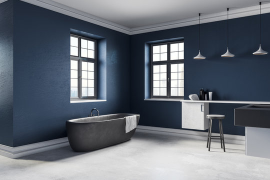 New blue bathroom interior