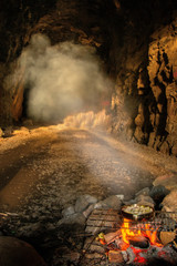 Smoke from a Cooking Fire fills the abandoned Train Tunnel of Ely's Peak near Duluth, Minnesota