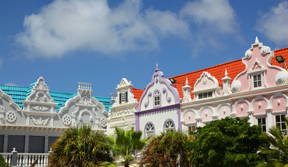 Colorful Building Facades of Oranjestad Aruba - obrazy, fototapety, plakaty