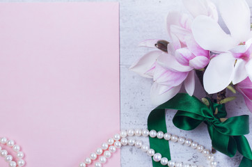 Magnolia flowers flat lay scene © neirfy
