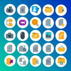Modern Simple Set of folder, video, photos, files Vector flat Icons. Contains such Icons as  photography, camera,  system,  code,  data and more on gradient background. Fully Editable. Pixel Perfect