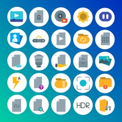 Modern Simple Set of folder, video, photos, files Vector flat Icons. Contains such Icons as  lock, light, security, camera,  caption, hdr and more on gradient background. Fully Editable. Pixel Perfect