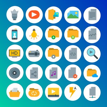 Modern Simple Set of folder, video, photos, files Vector flat Icons. Contains such Icons as  computer, internet,  text, camera, business and more on gradient background. Fully Editable. Pixel Perfect