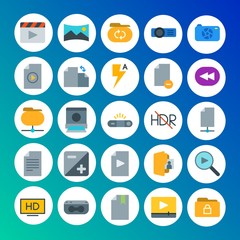 Modern Simple Set of folder, video, photos, files Vector flat Icons. Contains such Icons as file,  media, hd,  vhs,  business,  social and more on gradient background. Fully Editable. Pixel Perfect