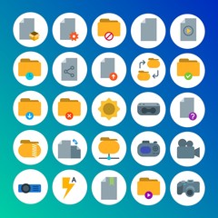 Modern Simple Set of folder, video, photos, files Vector flat Icons. Contains such Icons as time,  leaflet,  camera,  technology,  photo and more on gradient background. Fully Editable. Pixel Perfect