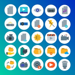 Modern Simple Set of folder, video, photos, files Vector flat Icons. Contains such Icons as video,  movie,  equipment, data,  technology and more on gradient background. Fully Editable. Pixel Perfect