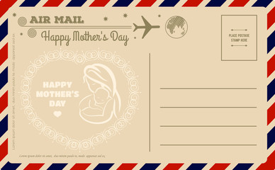 Vintage Happy Mother's Day Postcard. Vector illustration.