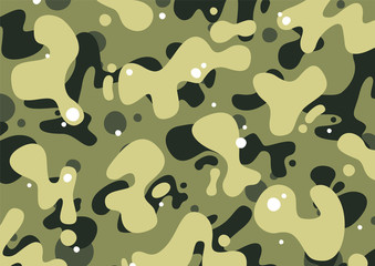 Green camouflage pattern, editable eps vector. Cartoon camo design in jungle olive colors, fashion texture, streetwear graphics.
