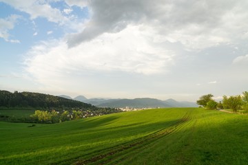 Sunrise and sunset over the hills and town. Slovakia