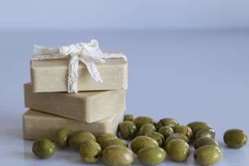olive oil soaps on the white background