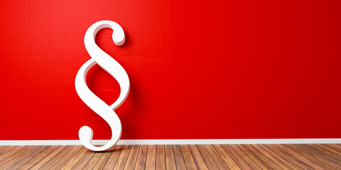 White Paragraph smybol against a red wall - law and justice concept image - 3D Rendering