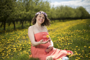 Meadow, Young beautiful pregnant woman