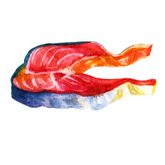 Watercolor illustration. Smoked dried fish of different types.