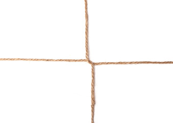 twine cross knot texture isolated on white background, macro photo