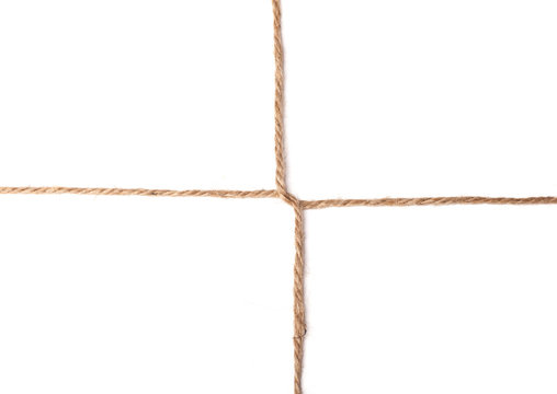 twine cross knot texture isolated on white background, macro photo