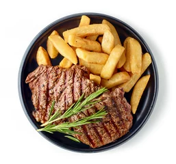 Rolgordijnen grilled beef steak and potatoes © Mara Zemgaliete