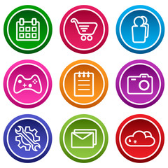 Set of application icon, menu icons, outline design. Colorful buttons. Vector illustration