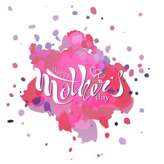 Beautiful handwritten text Happy mother's day with heart, pattern, postcard, banner, poster. Celebratory background. Vector illustration eps 10 on textured background. colorful