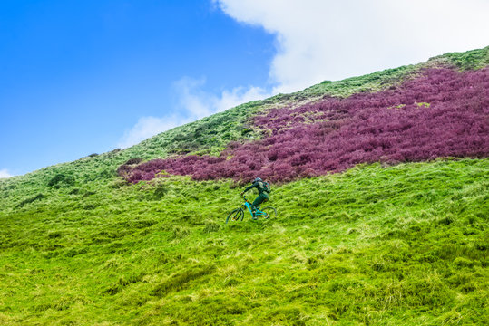 Mountain Cycling At Mam Tor, Peak District National Park, England, UK