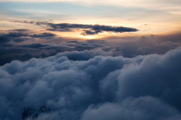 Striking and beautiful snow covered Canadian mountain landscape. Taken from an Aerial perspective North of Vancouver, British Columbia, Canada.