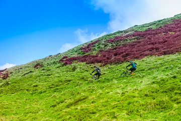 Mountain Cycling at Mam Tor, Peak District National Park, England, UK
