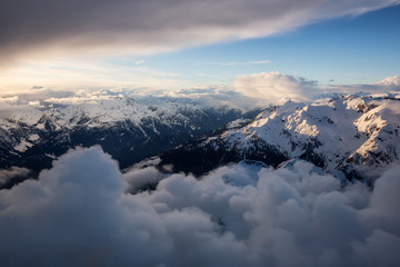 Beautiful aerial view of Canadian Mountain Landscape. Taken North of Vancouver, British Columbia, Canada.
