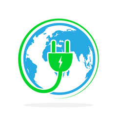 Globe and electrical plug icon. Vector illustration.