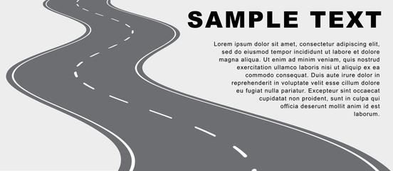 Vector winding road on a white background with copy-space for your text.