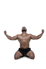 Fototapeta premium Muscular man flexing for camera