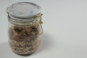 Glass jar of homemade granola