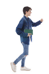 young teenager walking or running isolated blank