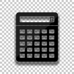 Naklejka premium Calculator icon. Black glass icon with soft shadow on transparent background