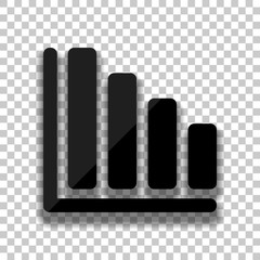 Declining graph line icon. Black glass icon with soft shadow on transparent background