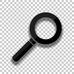 magnifying glass icon. Black glass icon with soft shadow on transparent background