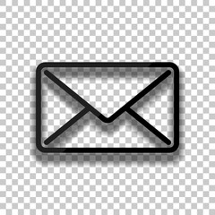 mail close icon. Black glass icon with soft shadow on transparent background