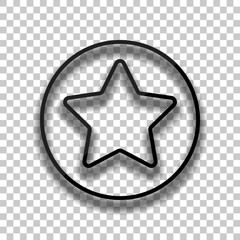 star in circle icon. Black glass icon with soft shadow on transparent background