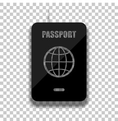passport, simple icon. Black glass icon with soft shadow on transparent background
