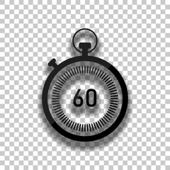 stopwatch. simple icon. Black glass icon with soft shadow on transparent background