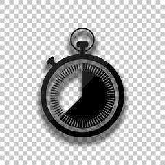 stopwatch. simple icon. Black glass icon with soft shadow on transparent background